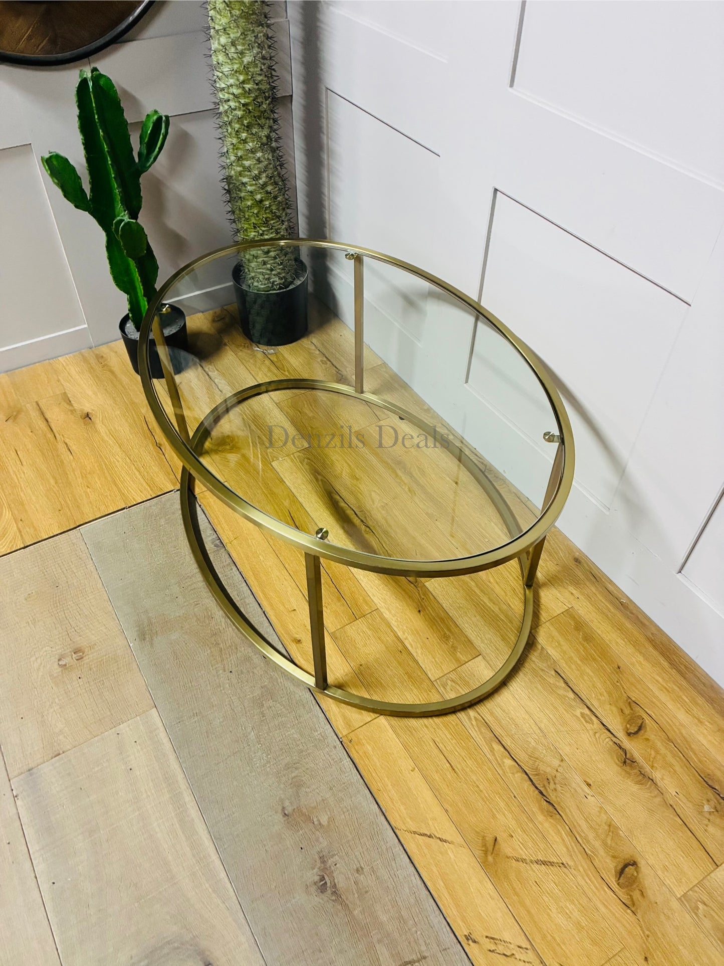 John Lewis Langham Oval Glass Coffee Table, Brass R18