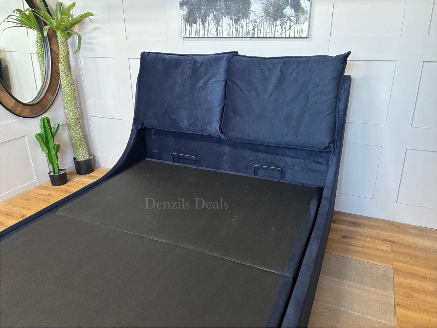 Super King-size Ottoman Bed, Wren Smooth Stone Fabric Oak FurnitureLand