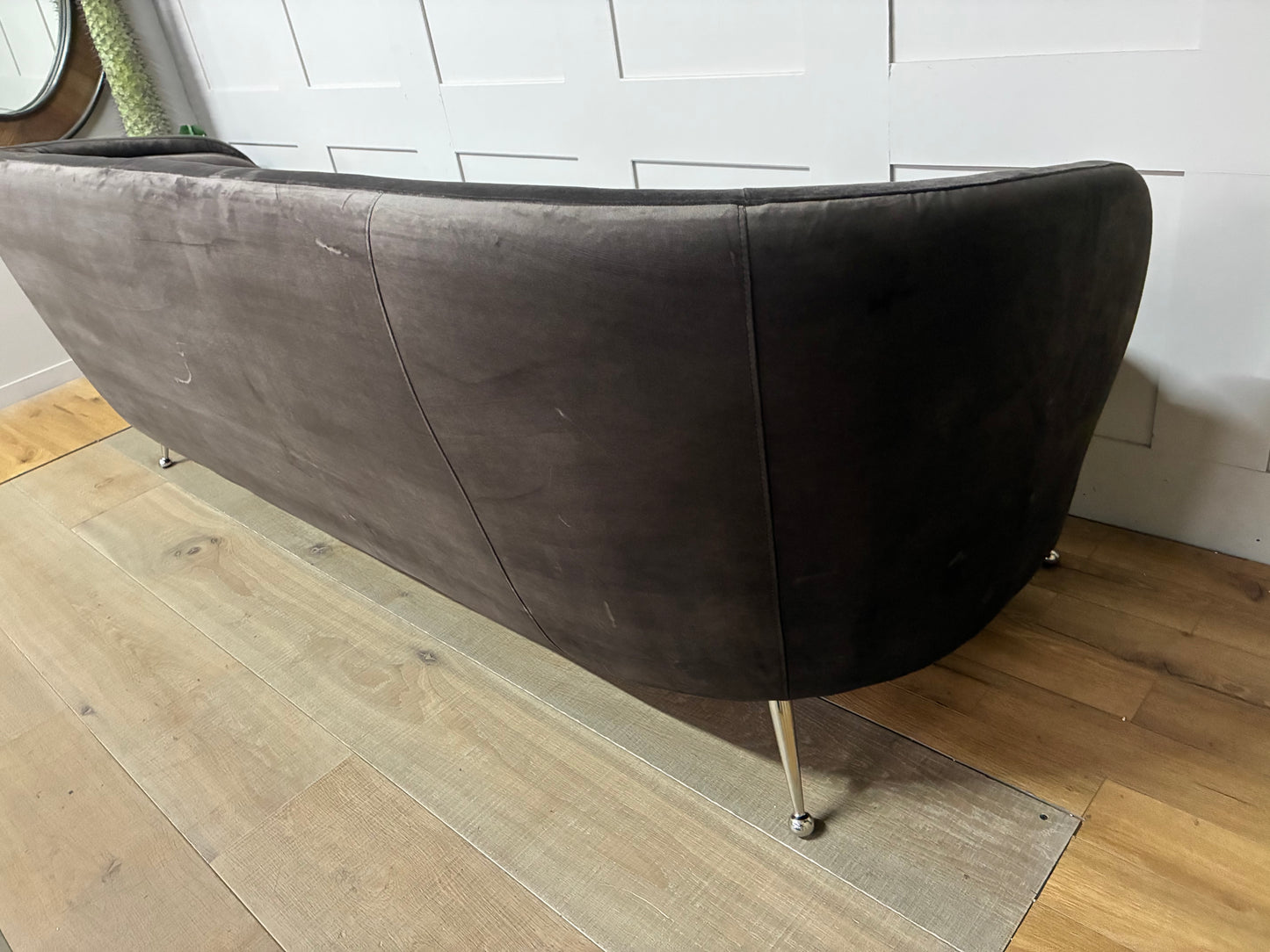 Gallery Interiors Tesoro Sofa Dark Taupe Velvet Rrp £1875 R61