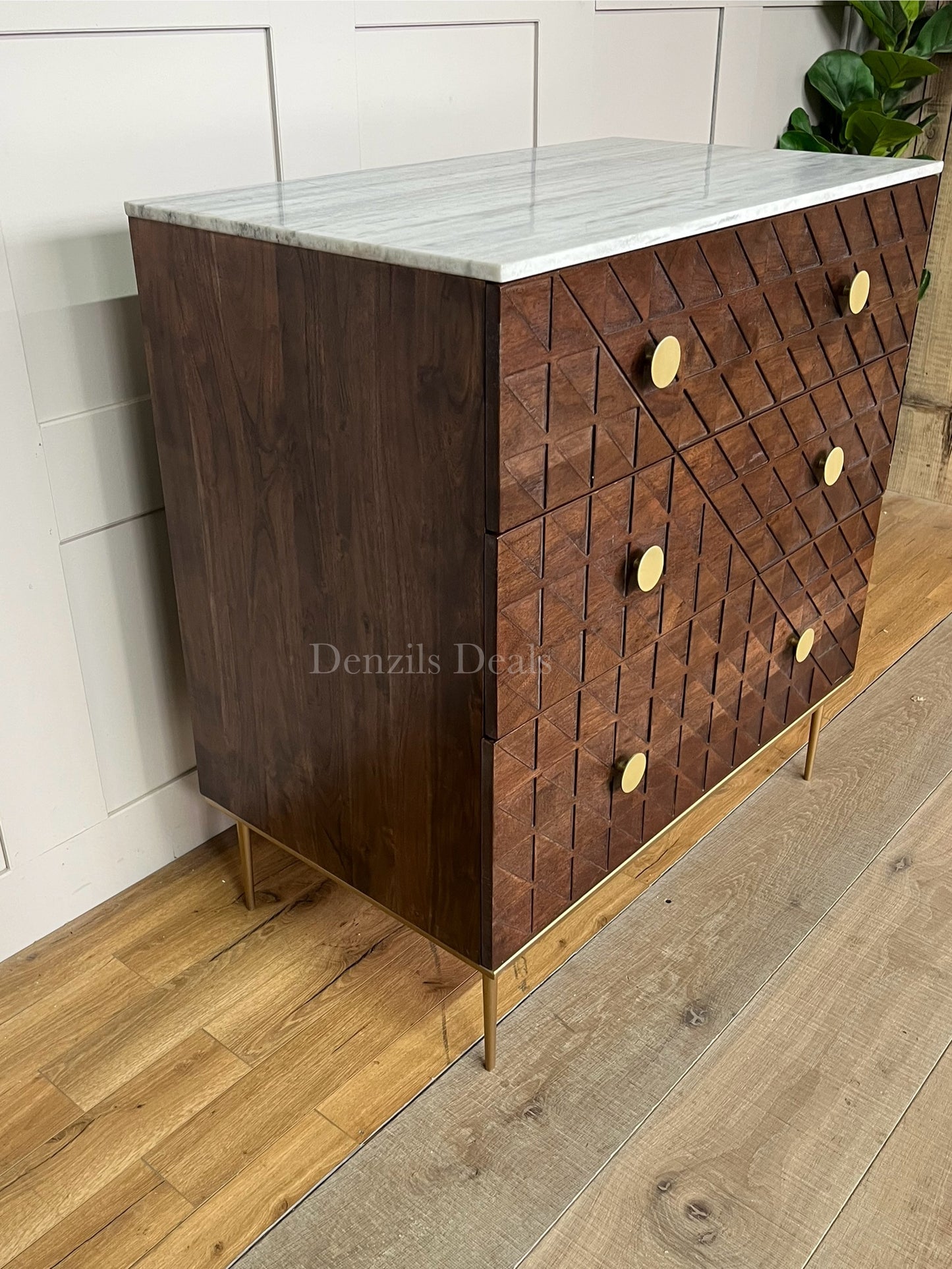 John Lewis Trinity Marble Top Acacia Wood 3 Drawer Chest, Brown Rrp £699 R36