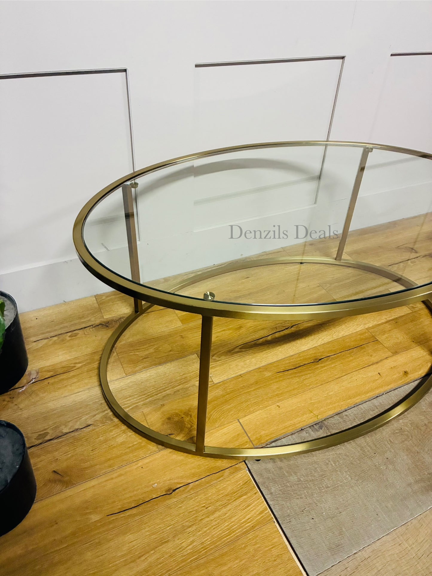 John Lewis Langham Oval Glass Coffee Table, Brass R18