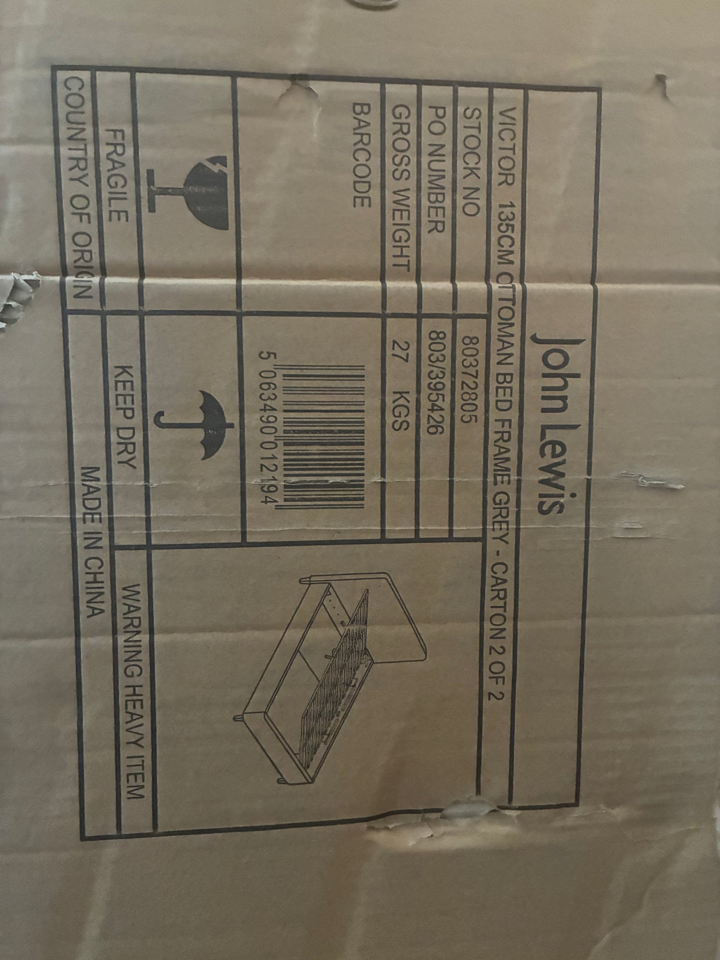 John Lewis Victor 135cm Ottoman Storage Upholstered Bed Frame GREY