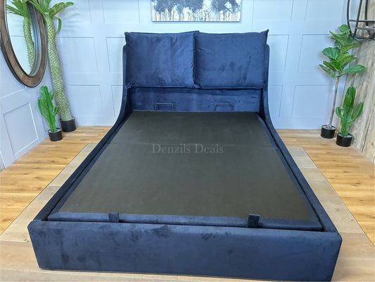 Super King-size Ottoman Bed, Wren Smooth Stone Fabric Oak FurnitureLand