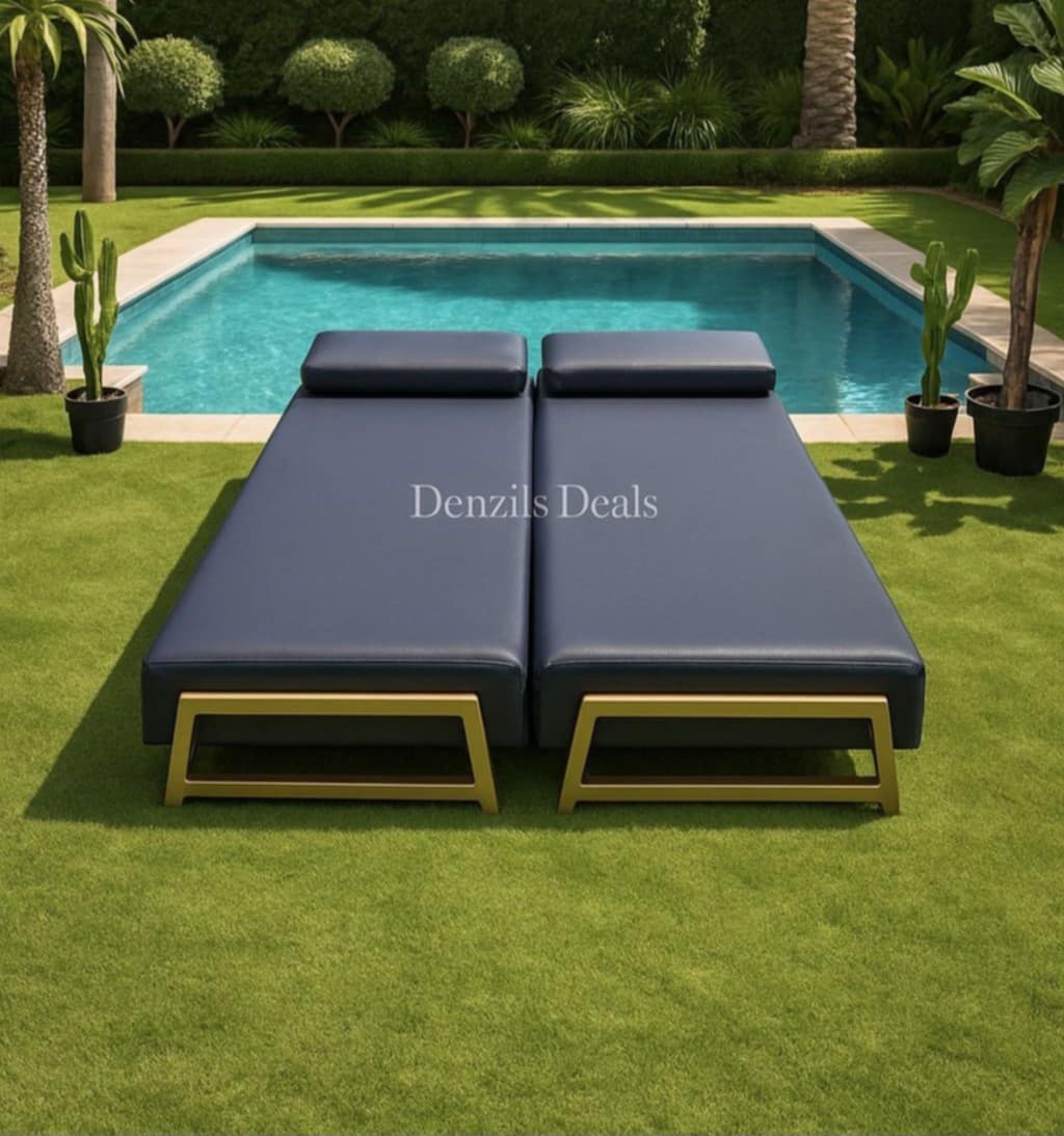 innovative Outdoor Duplet Sofa/Daybed Powder Coated Gold Legs Ink Blue Rrp £1449