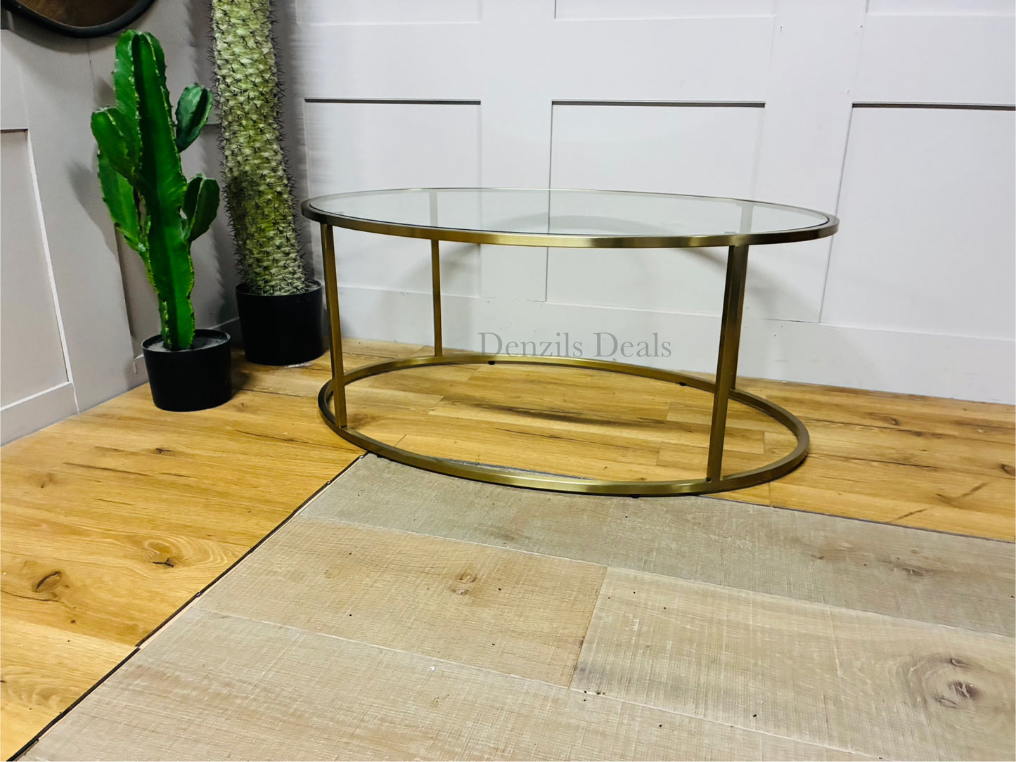 John Lewis Langham Oval Glass Coffee Table, Brass R18