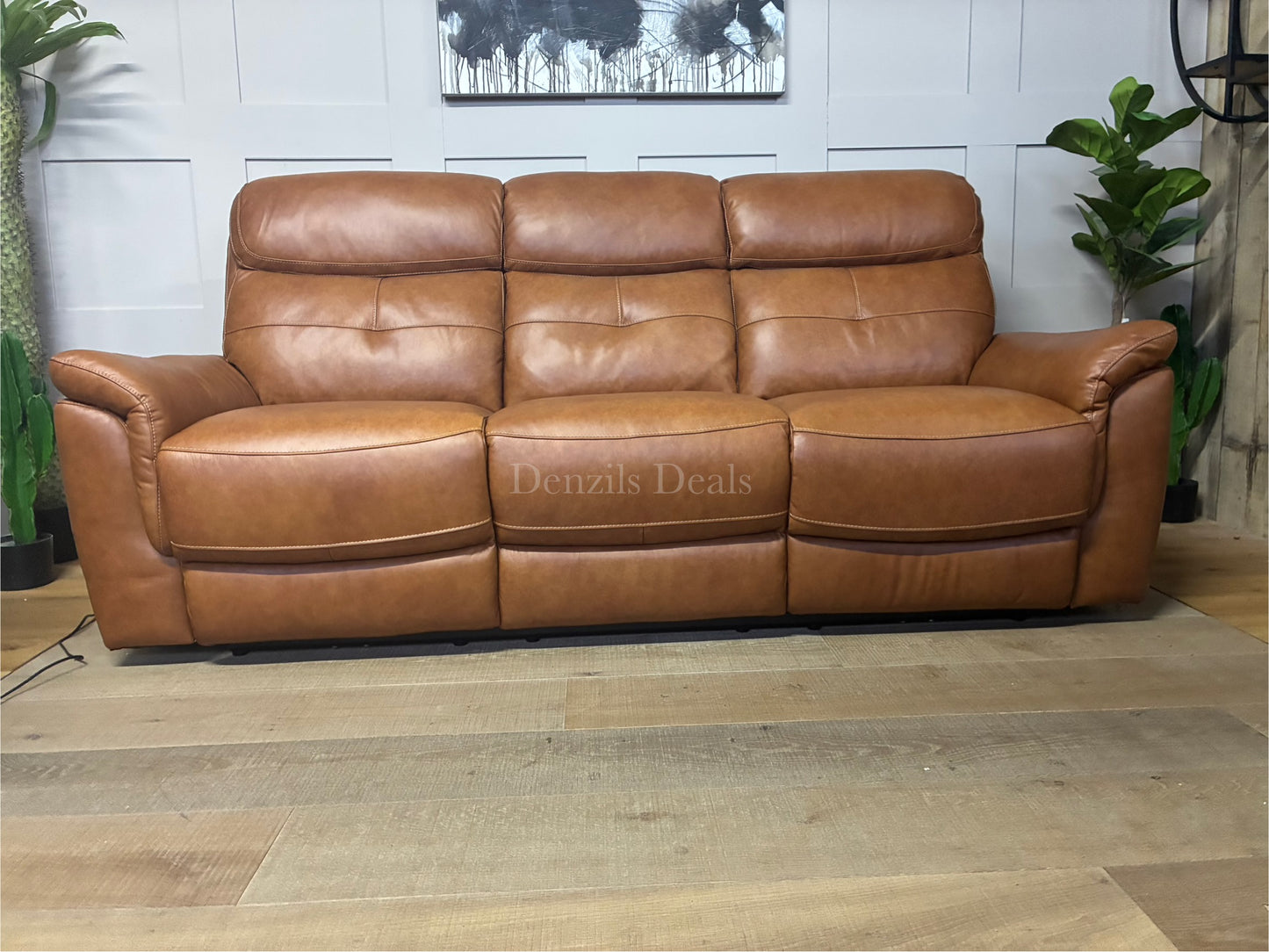 Iver 3 Seater Electric Recliner Sofa with Power Headrests | Virgo Cognac Leather