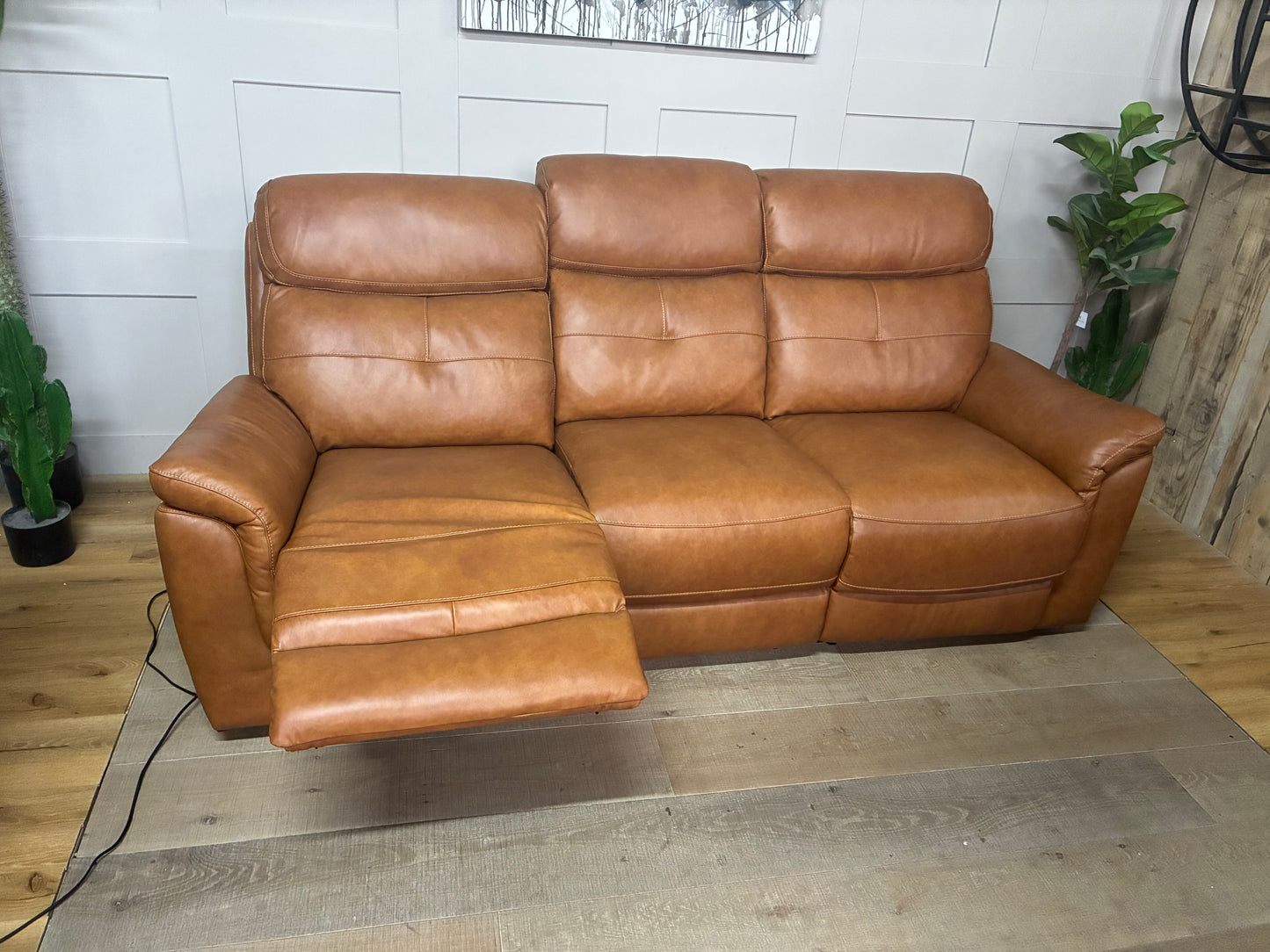 Iver 3 Seater Electric Recliner Sofa with Power Headrests | Virgo Cognac Leather