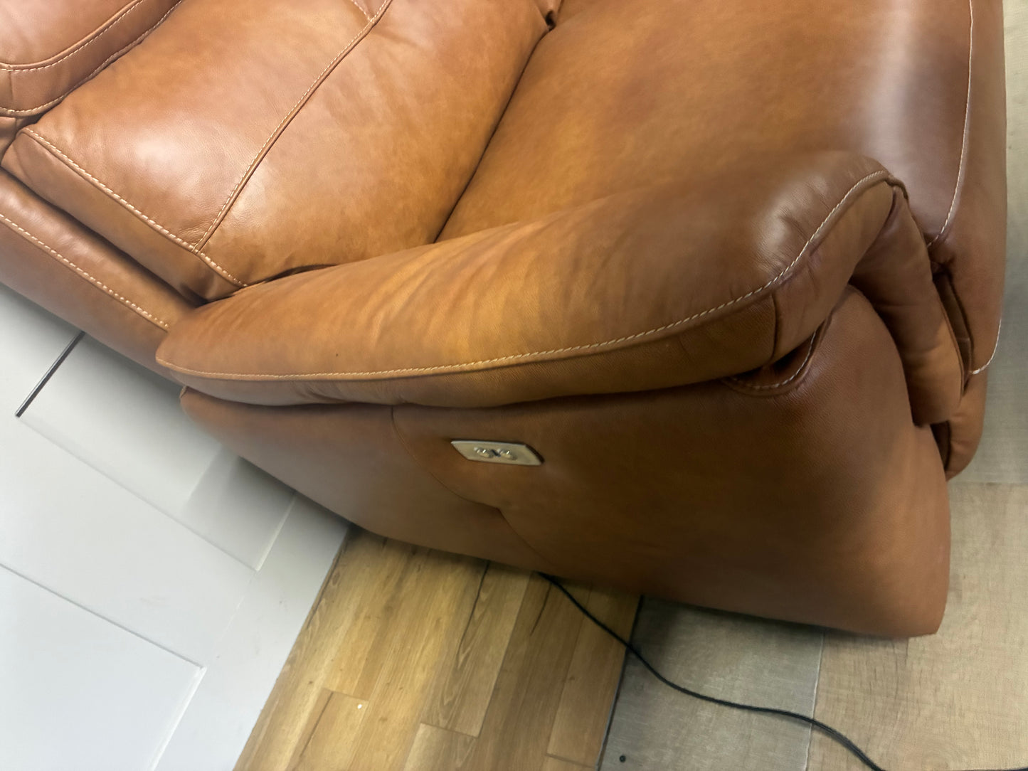Iver 3 Seater Electric Recliner Sofa with Power Headrests | Virgo Cognac Leather
