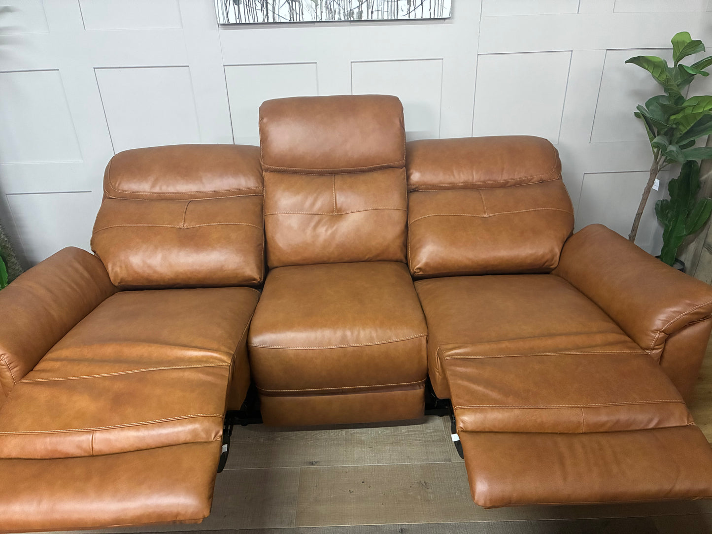 Iver 3 Seater Electric Recliner Sofa with Power Headrests | Virgo Cognac Leather