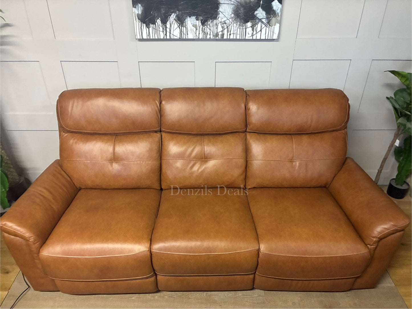 Iver 3 Seater Electric Recliner Sofa with Power Headrests | Virgo Cognac Leather