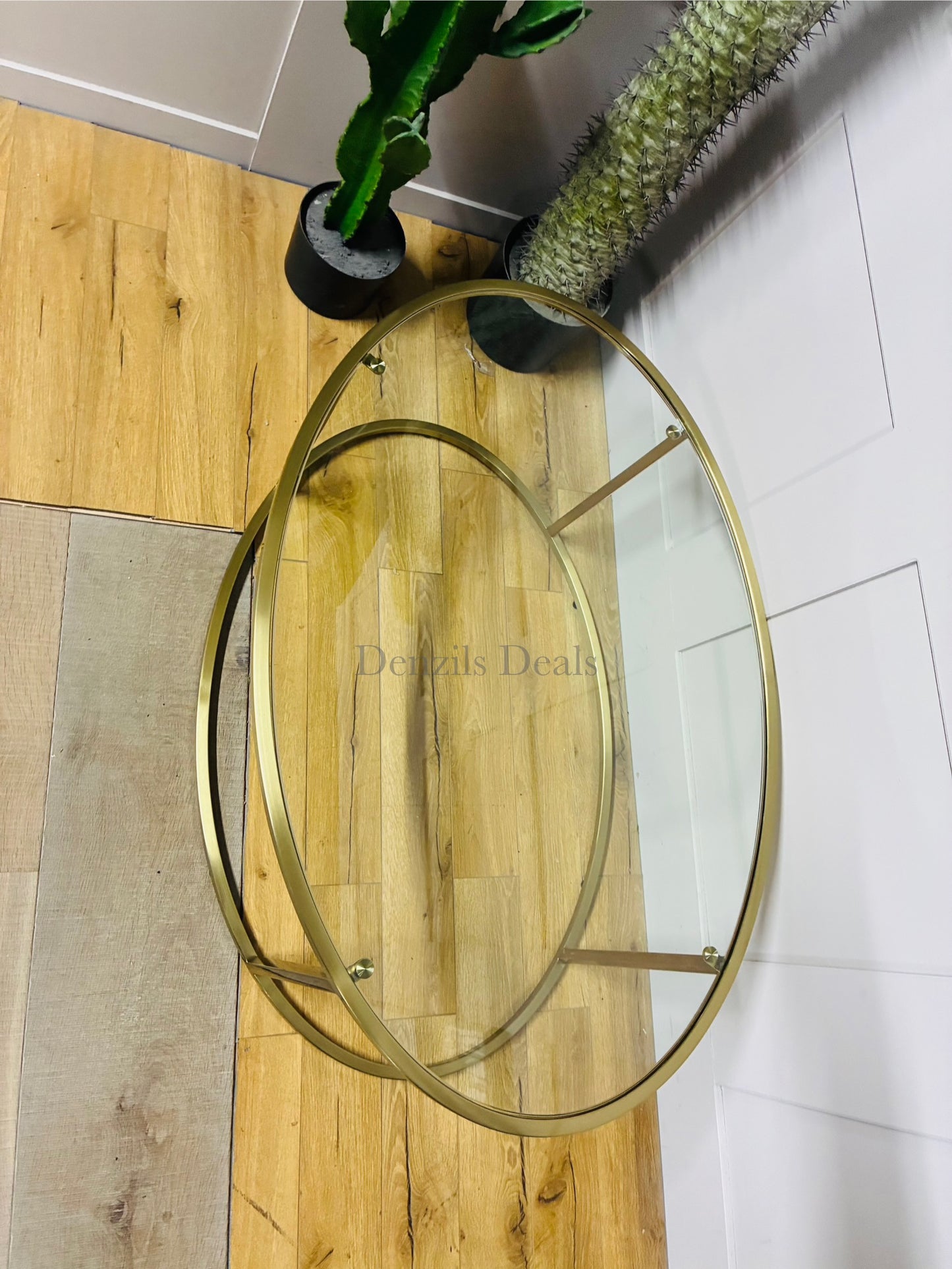 John Lewis Langham Oval Glass Coffee Table, Brass R18