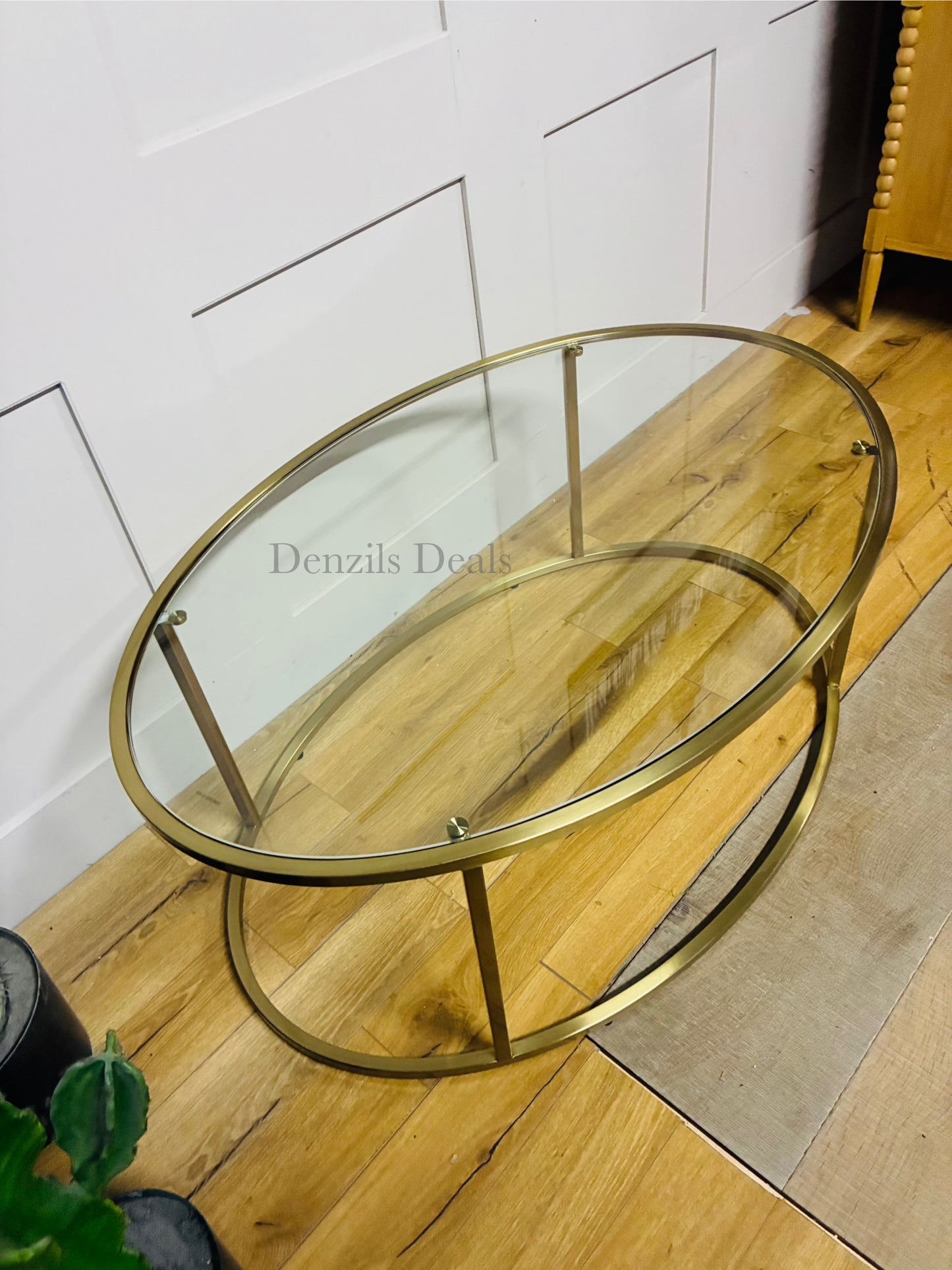 John Lewis Langham Oval Glass Coffee Table, Brass R18