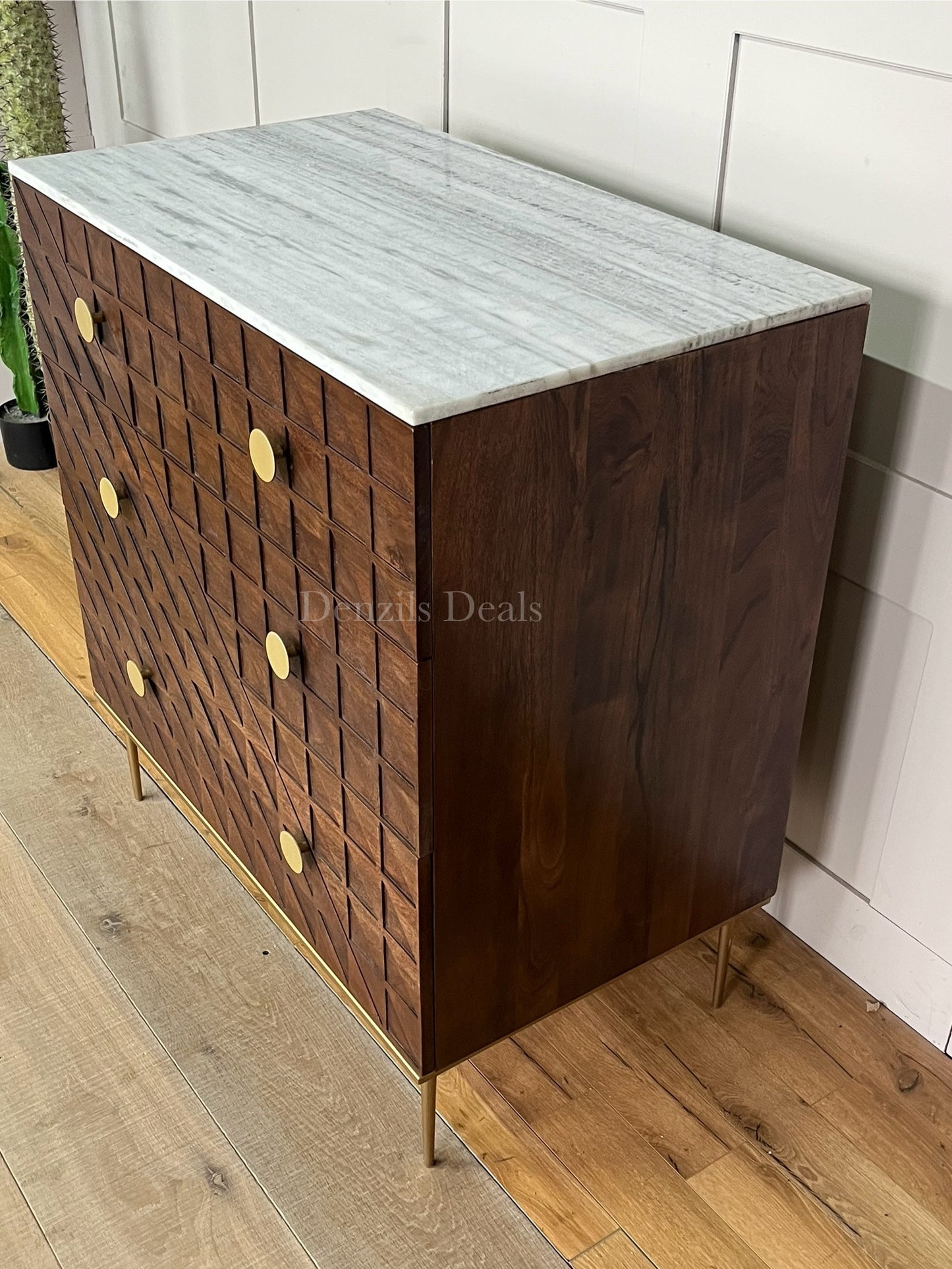 John Lewis Trinity Marble Top Acacia Wood 3 Drawer Chest, Brown Rrp £699 R36