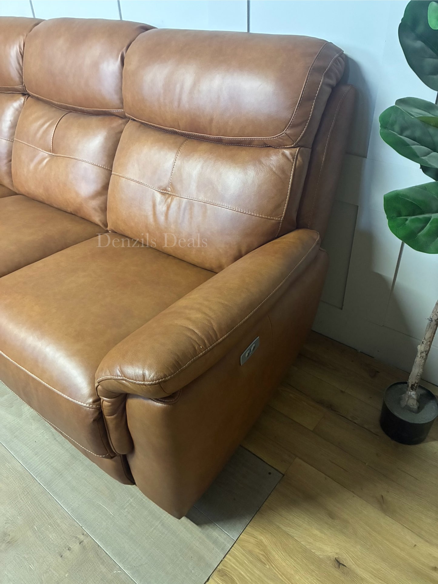 Iver 3 Seater Electric Recliner Sofa with Power Headrests | Virgo Cognac Leather