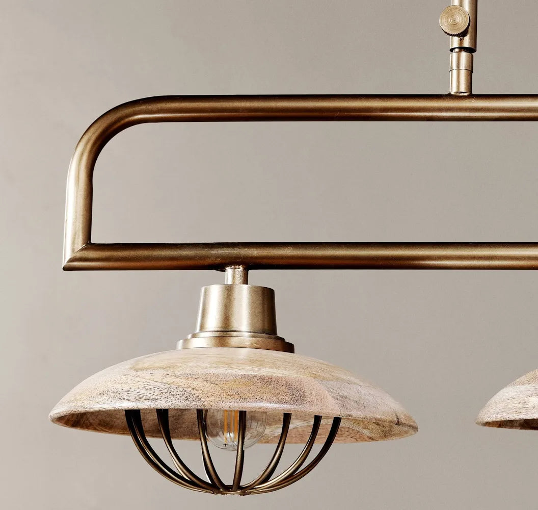 Nkuku Chakai Mango Wood Bar Pendant Antique Rrp £575 (chr)