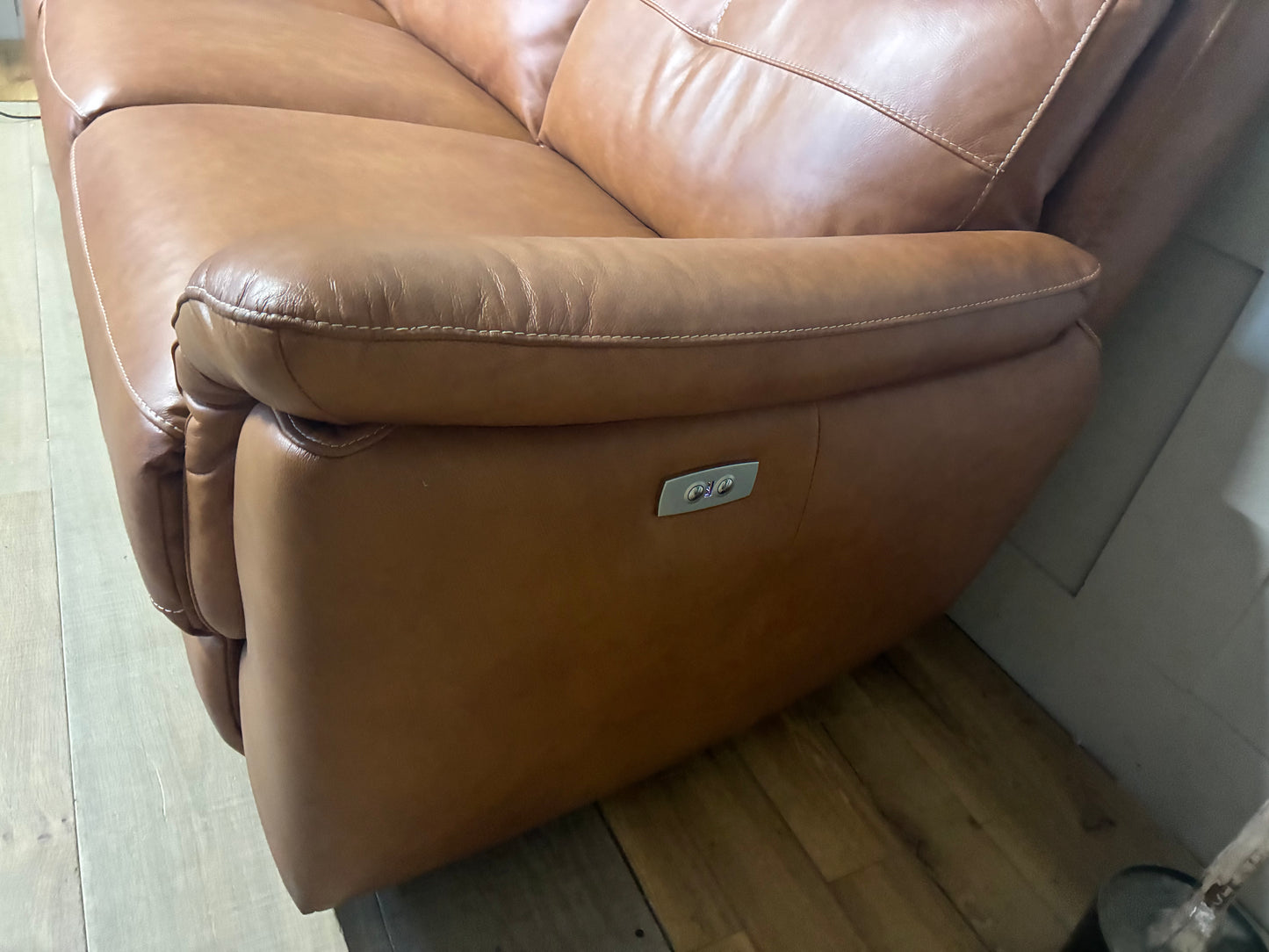 Iver 3 Seater Electric Recliner Sofa with Power Headrests | Virgo Cognac Leather