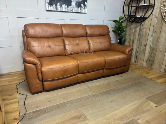 Iver 3 Seater Electric Recliner Sofa with Power Headrests | Virgo Cognac Leather