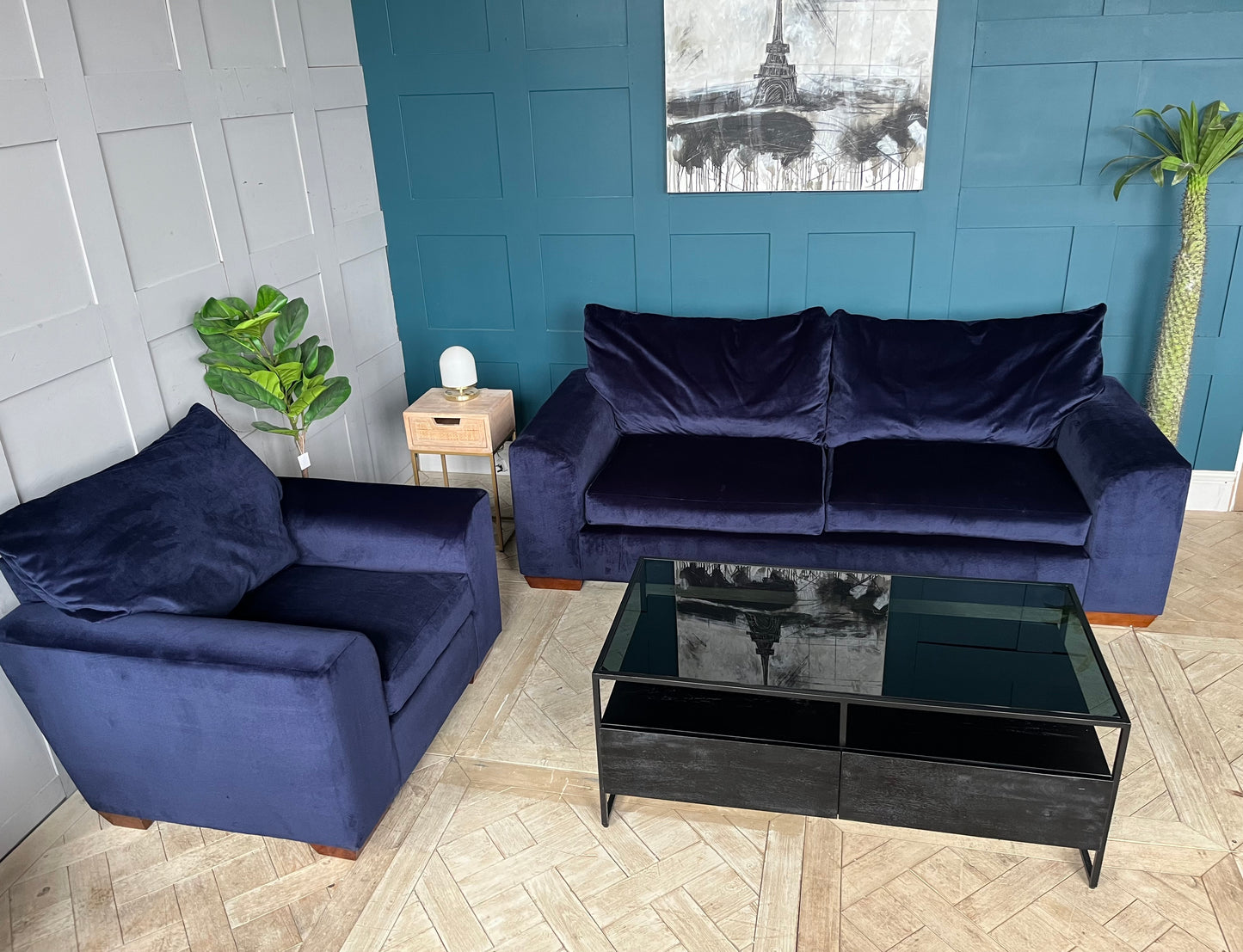 Clara Velvet Pillow Back 3 Seater Sofa and armchair