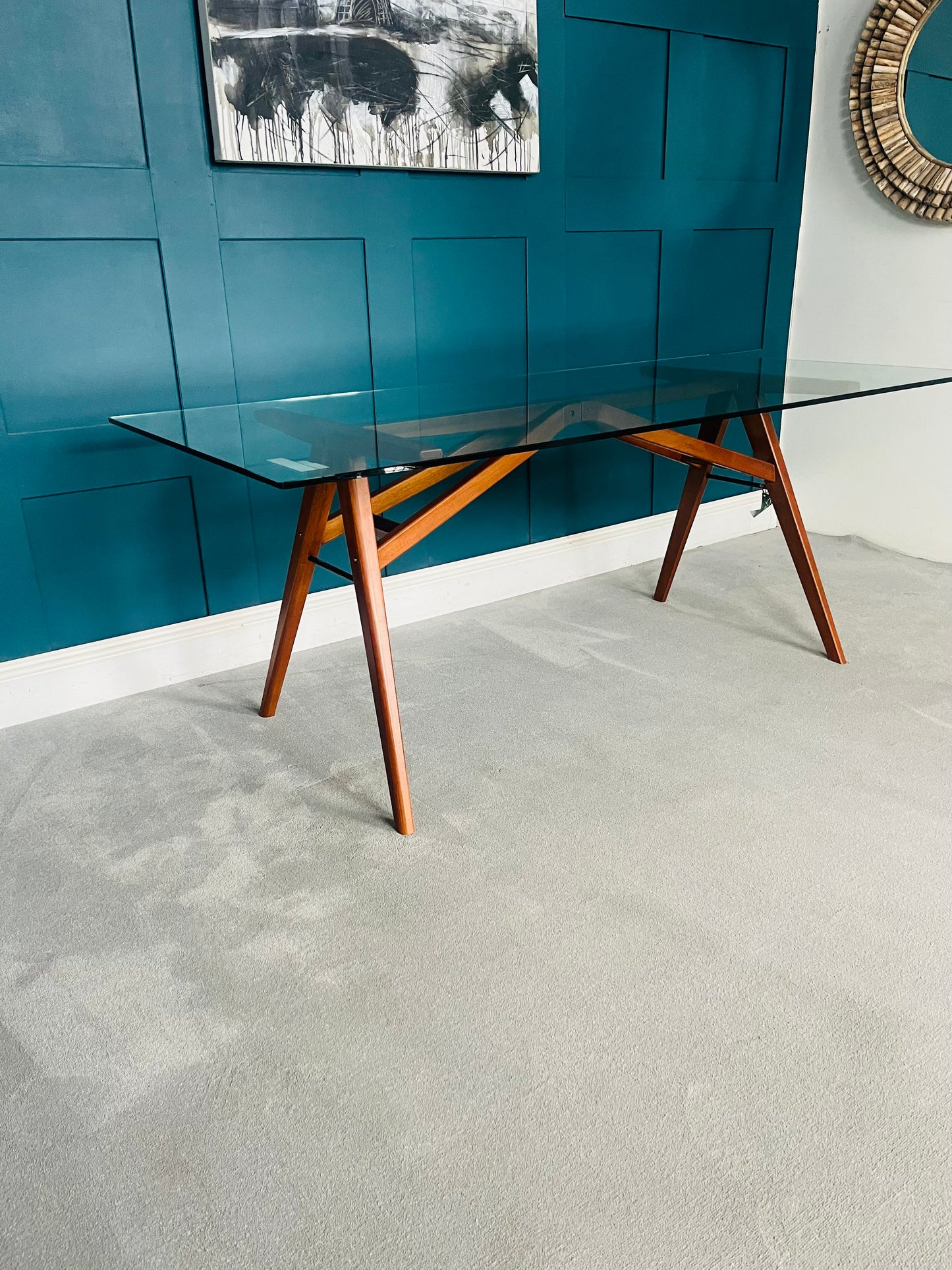 West Elm Jensen Glass Dining Table solid wood