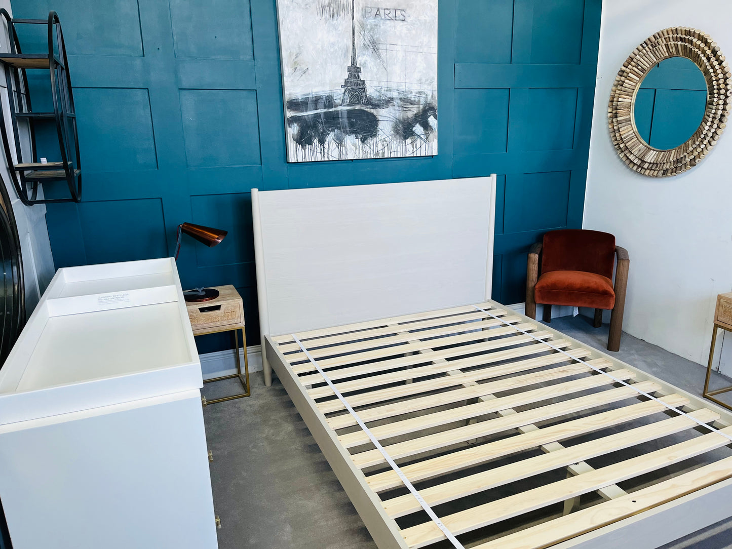 West Elm King Size Mid-Century Bed, Pebble