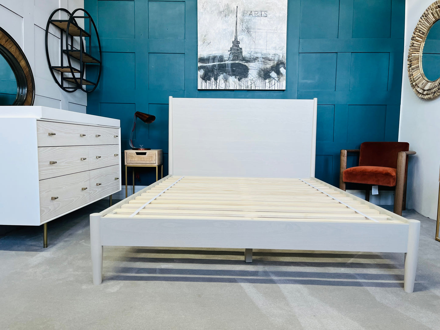 West Elm King Size Mid-Century Bed, Pebble
