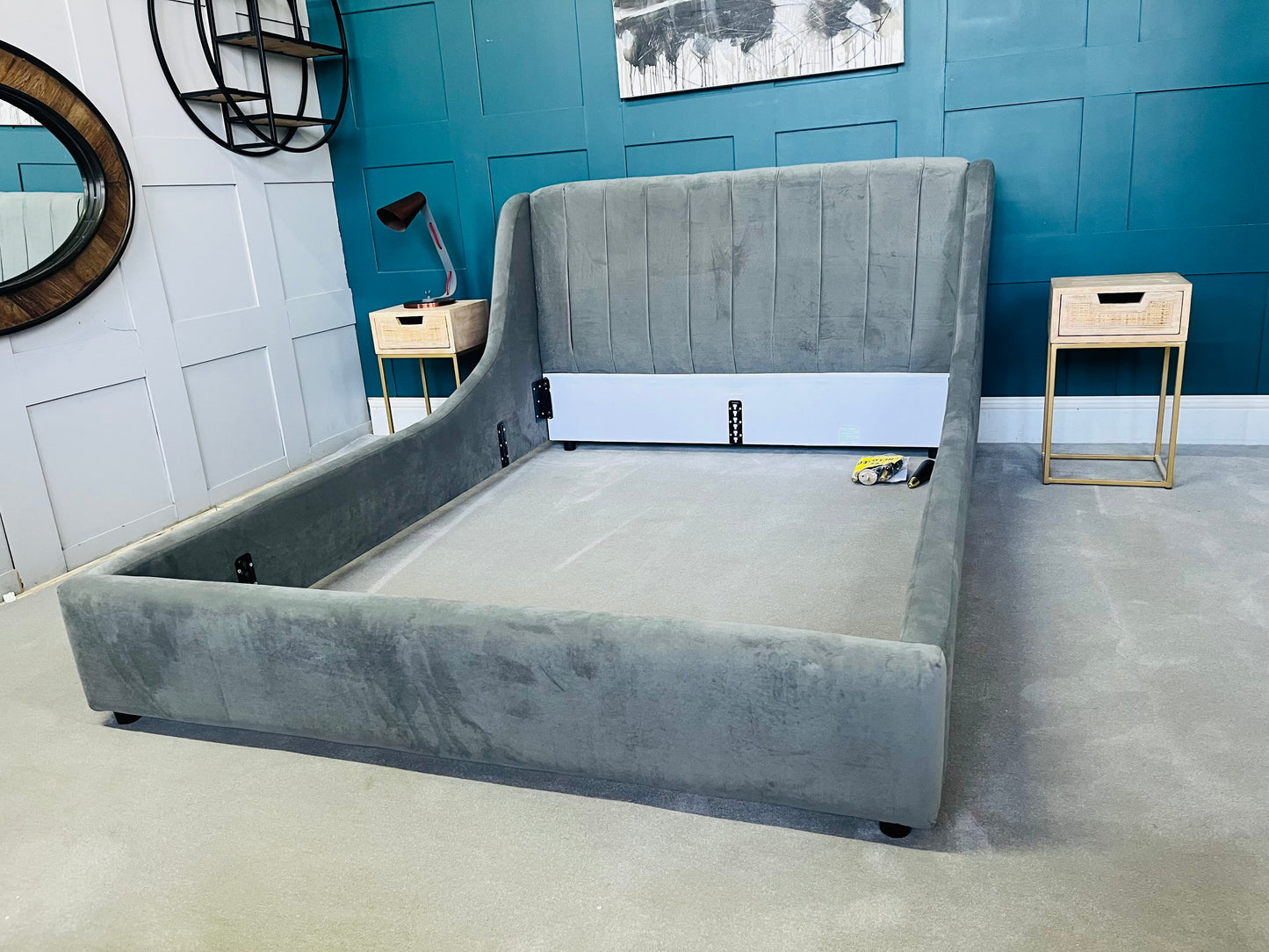 Dfs/Dwell Designer Liberty King-Size Bed Frame In Slate Velvet R59