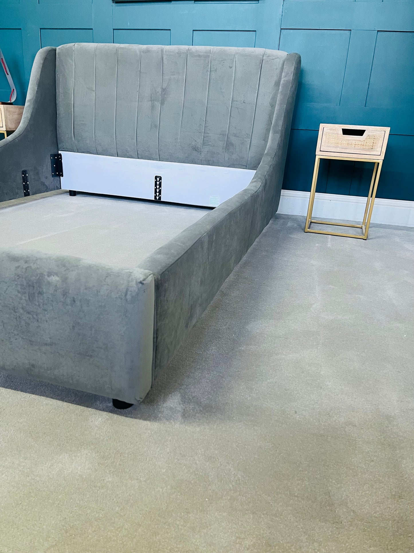 Dfs/Dwell Designer Liberty King-Size Bed Frame In Slate Velvet R59