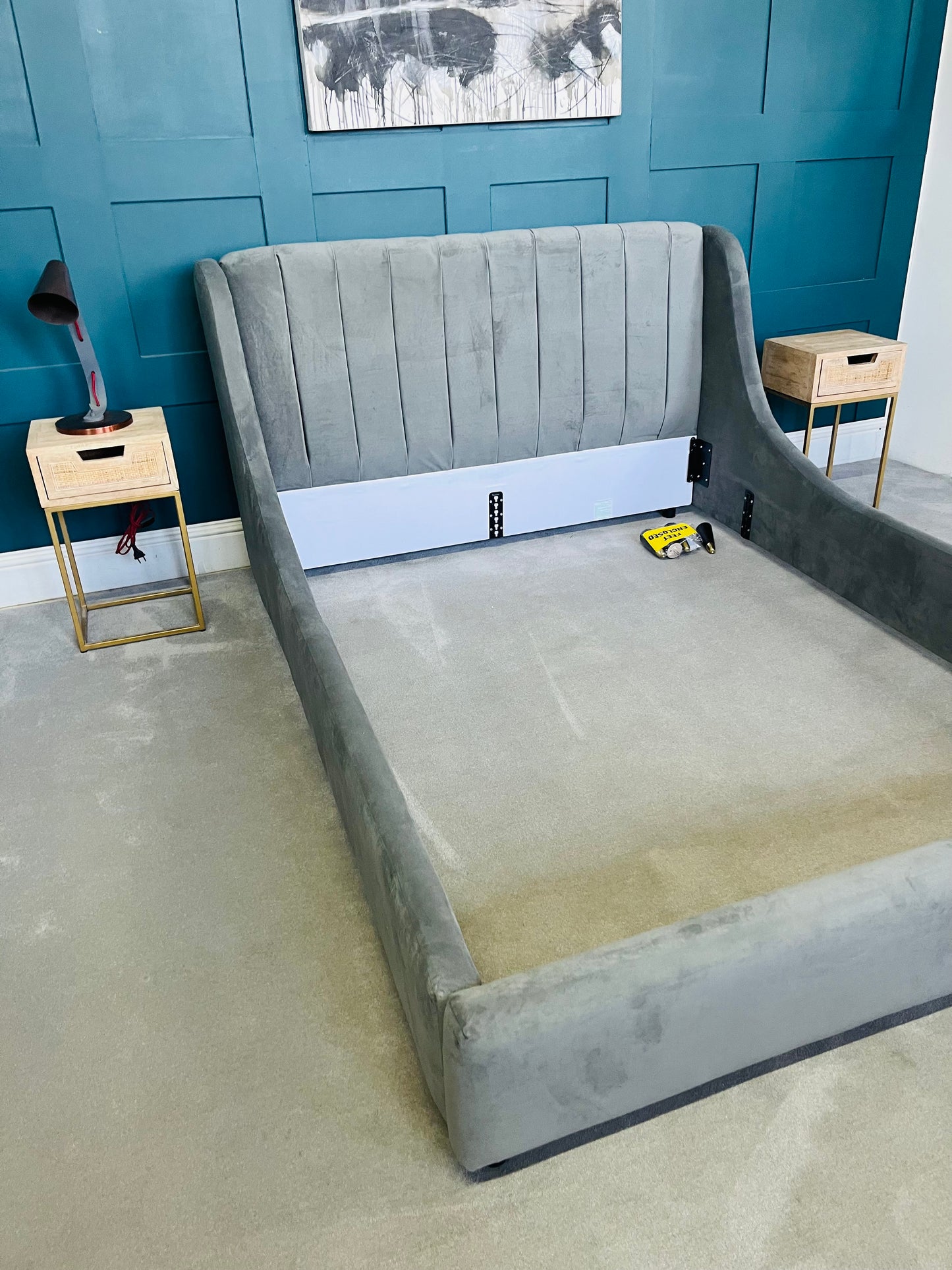 Dfs/Dwell Designer Liberty King-Size Bed Frame In Slate Velvet R59