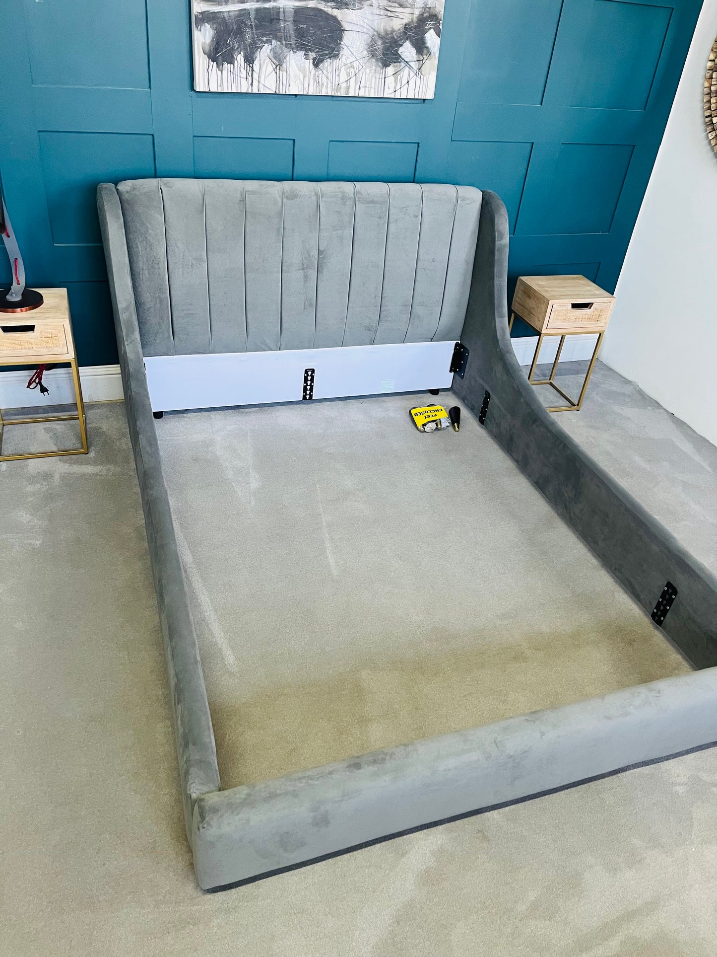 Dfs/Dwell Designer Liberty King-Size Bed Frame In Slate Velvet R59