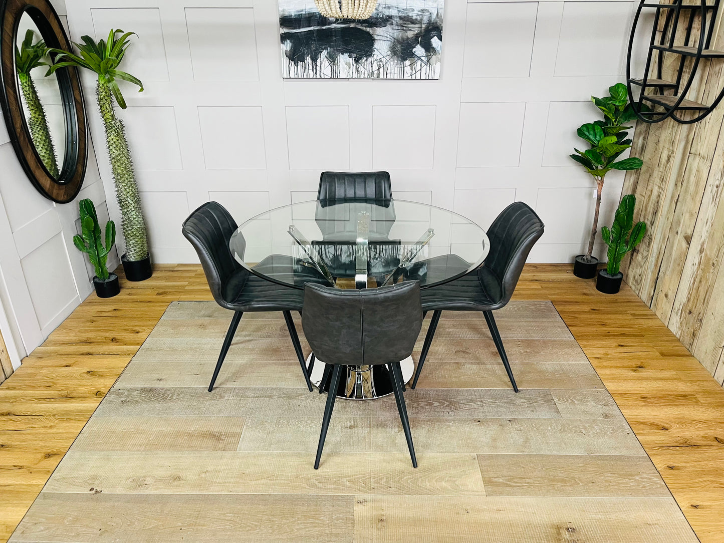 John Lewis Moritz 4 Seater Glass Top Dining Table And 4 Vegan Leather Chairs