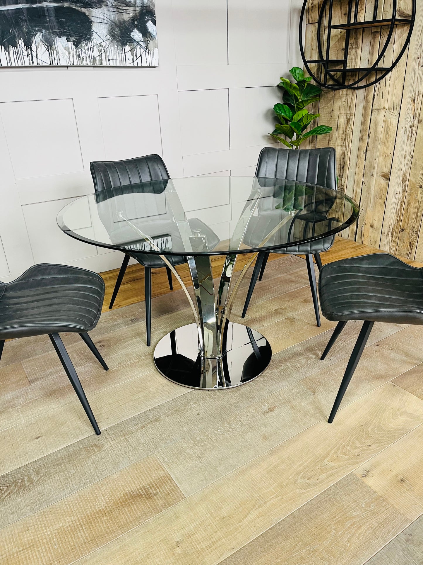 John Lewis Moritz 4 Seater Glass Top Dining Table And 4 Vegan Leather Chairs
