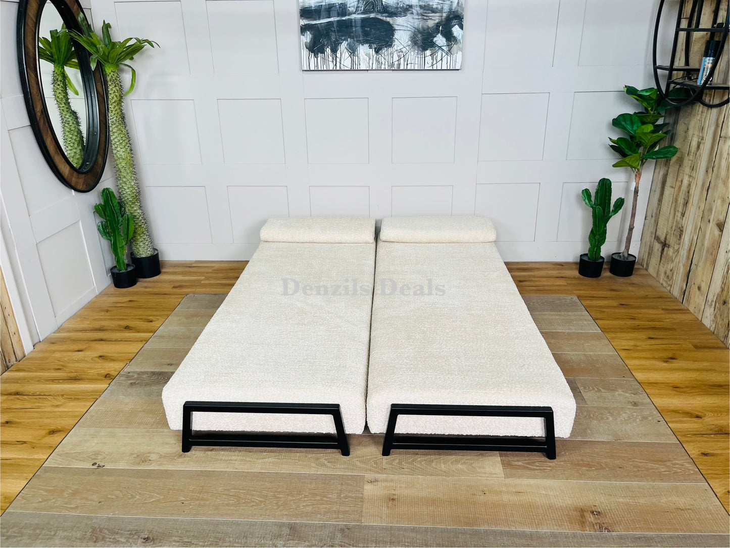 innovative Duplet Daybed With Powder Coated Black metal Legs . Cream Boucle