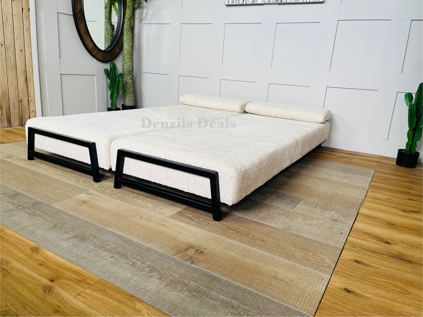 innovative Duplet Daybed With Powder Coated Black metal Legs . Cream Boucle