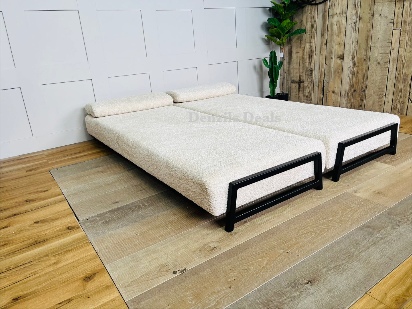 innovative Duplet Daybed With Powder Coated Black metal Legs . Cream Boucle