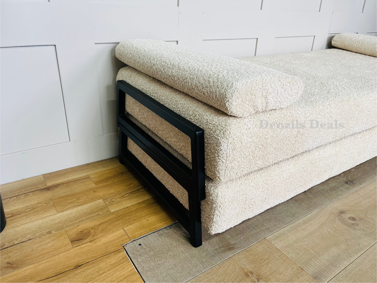 innovative Duplet Daybed With Powder Coated Black metal Legs . Cream Boucle