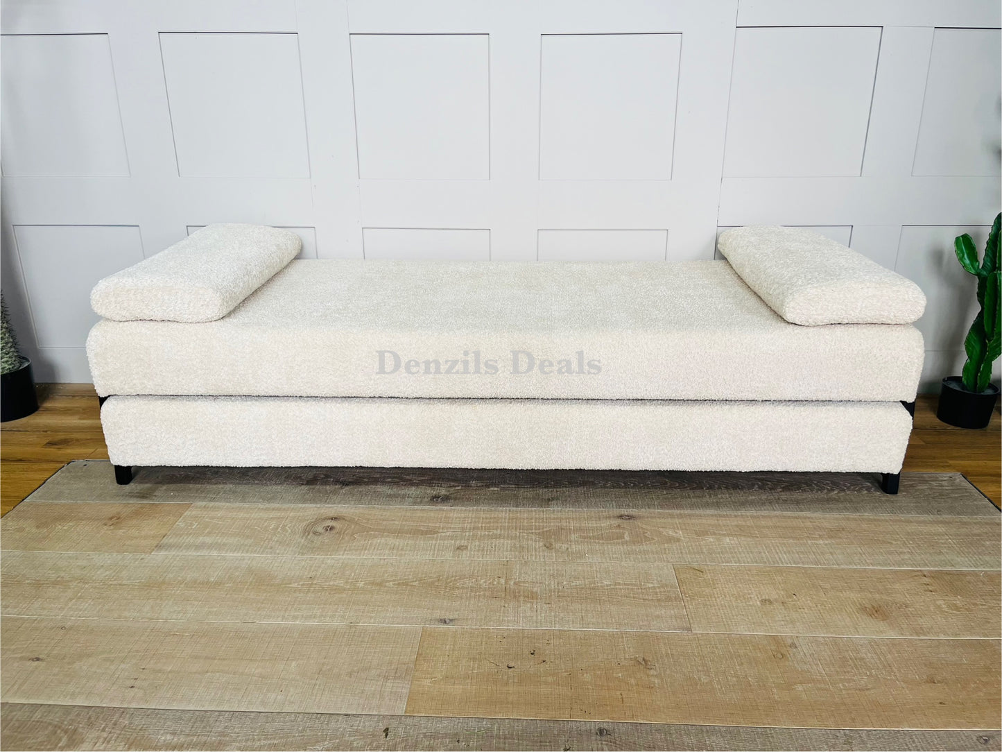 innovative Duplet Daybed With Powder Coated Black metal Legs . Cream Boucle