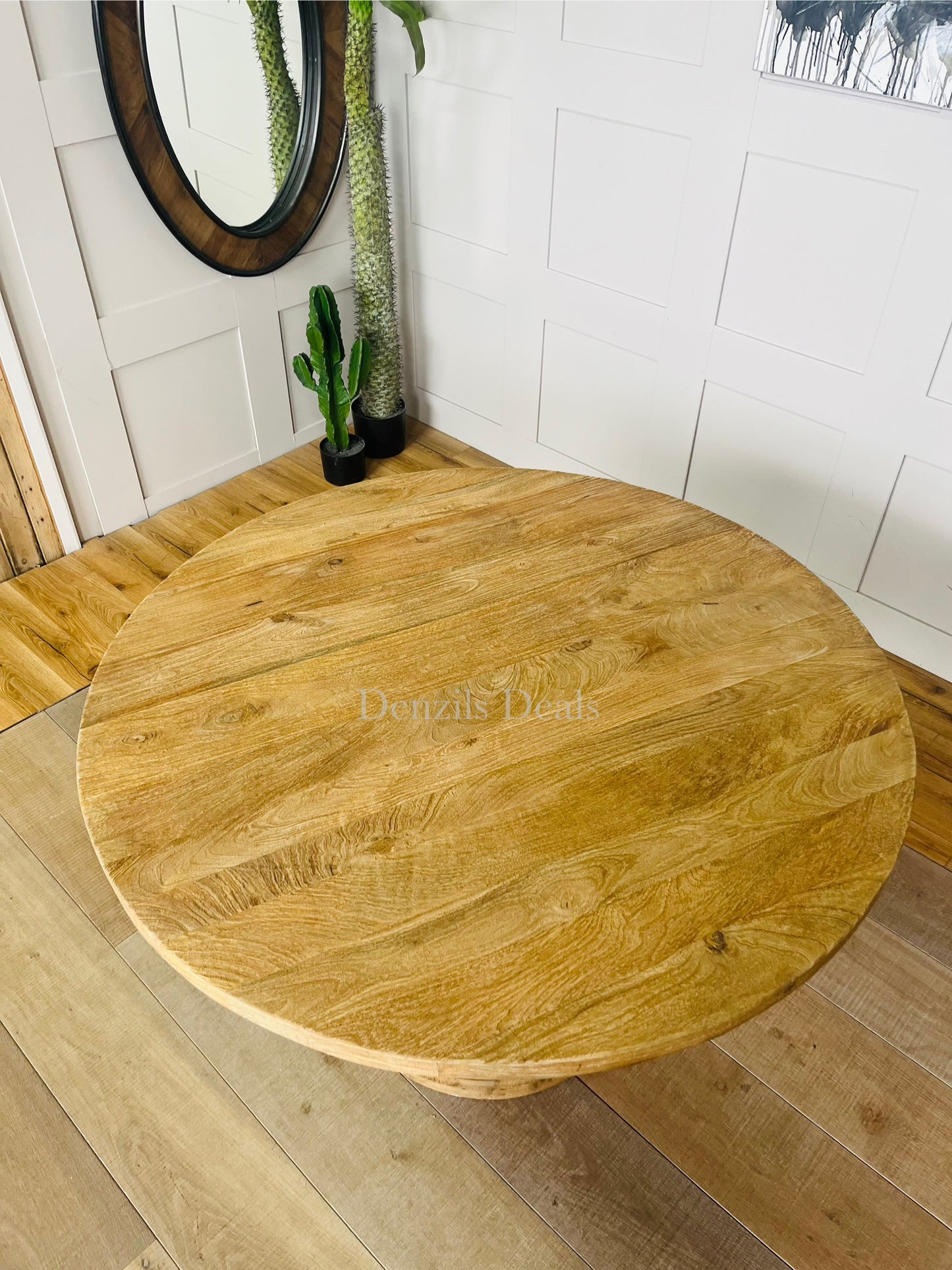 nkuku laya round carved mango wood table Rrp £1450. R50