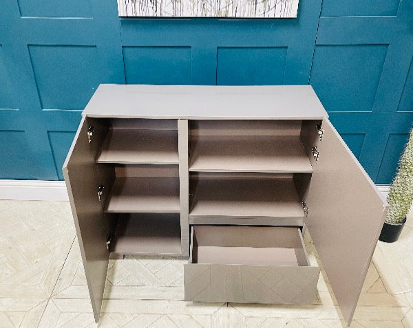 Dwell Olmo Sideboard/Cupboard High Gloss Finish in Stone Colour Rrp £699