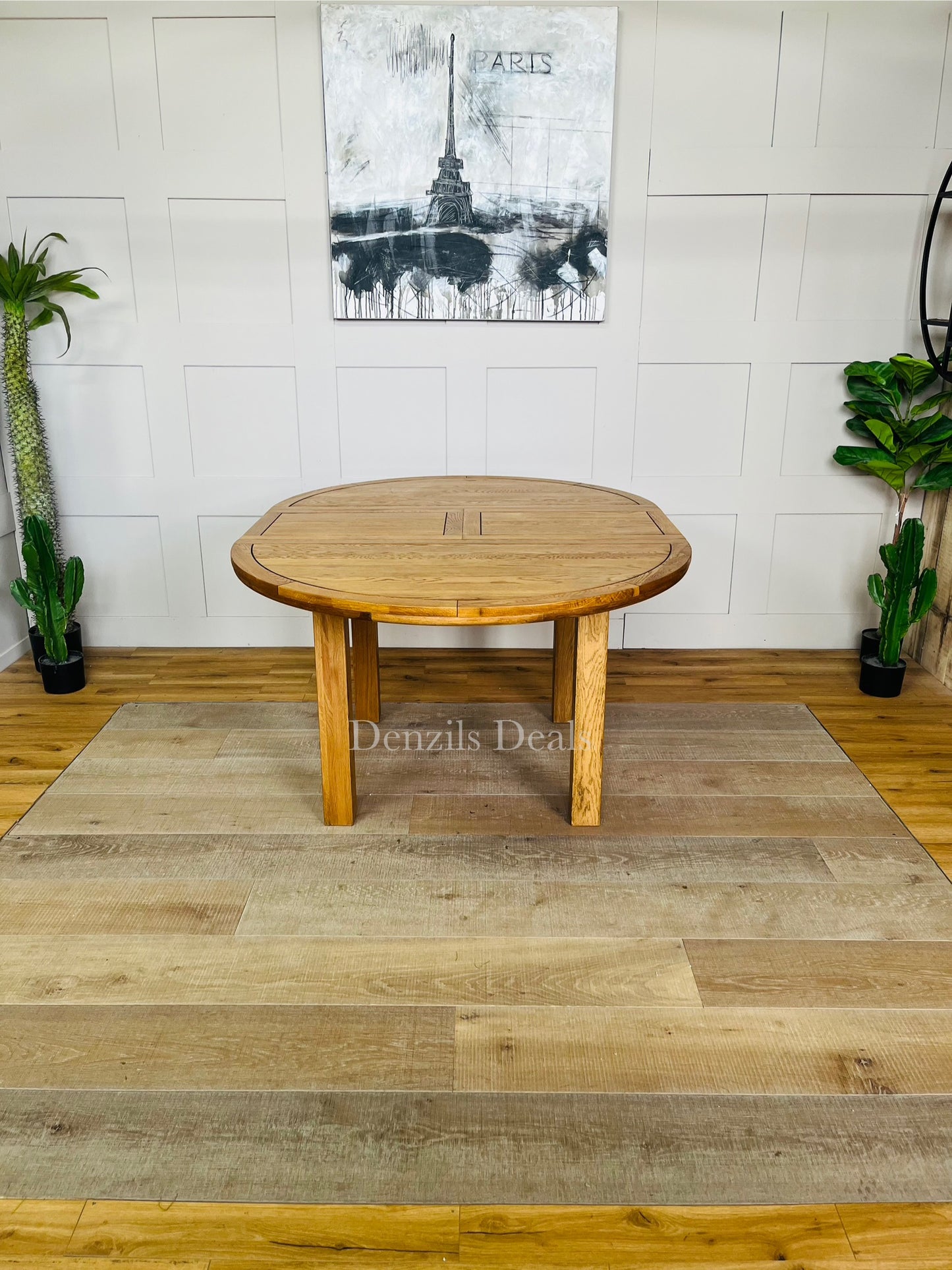 Knightsbridge Rustic Solid Oak 4FT Round Extending Dining Table