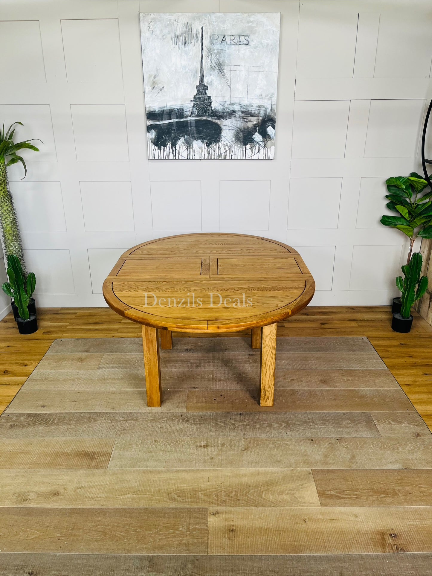 Knightsbridge Rustic Solid Oak 4FT Round Extending Dining Table