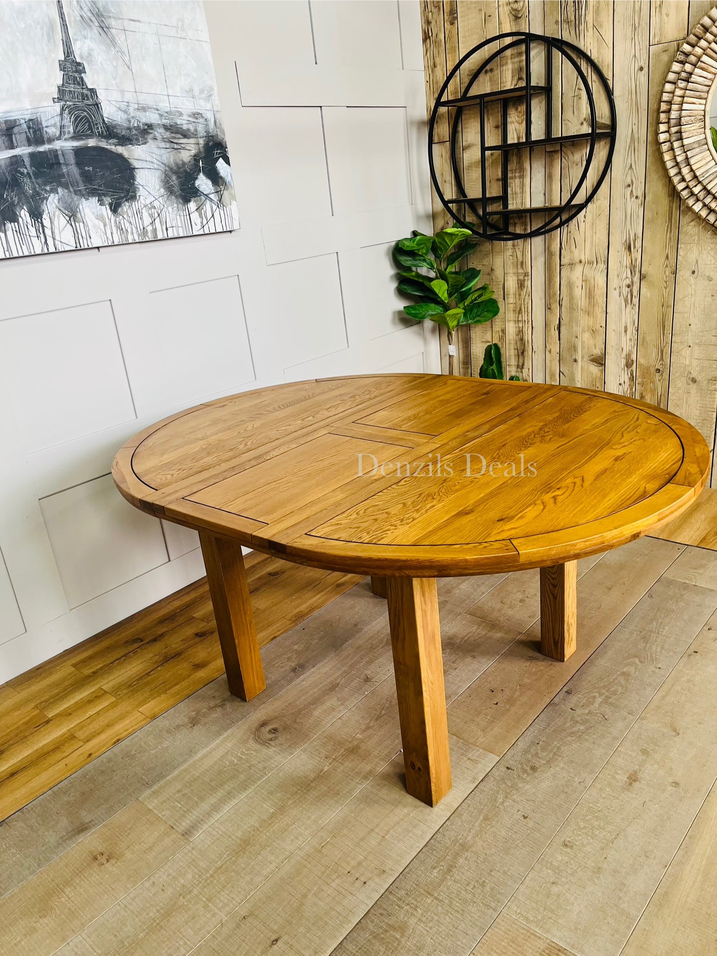 Knightsbridge Rustic Solid Oak 4FT Round Extending Dining Table