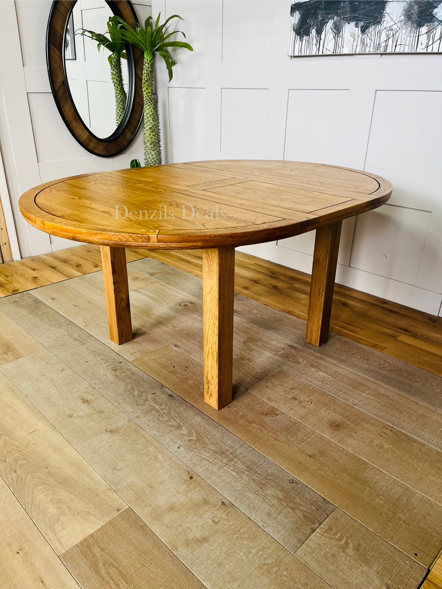 Knightsbridge Rustic Solid Oak 4FT Round Extending Dining Table