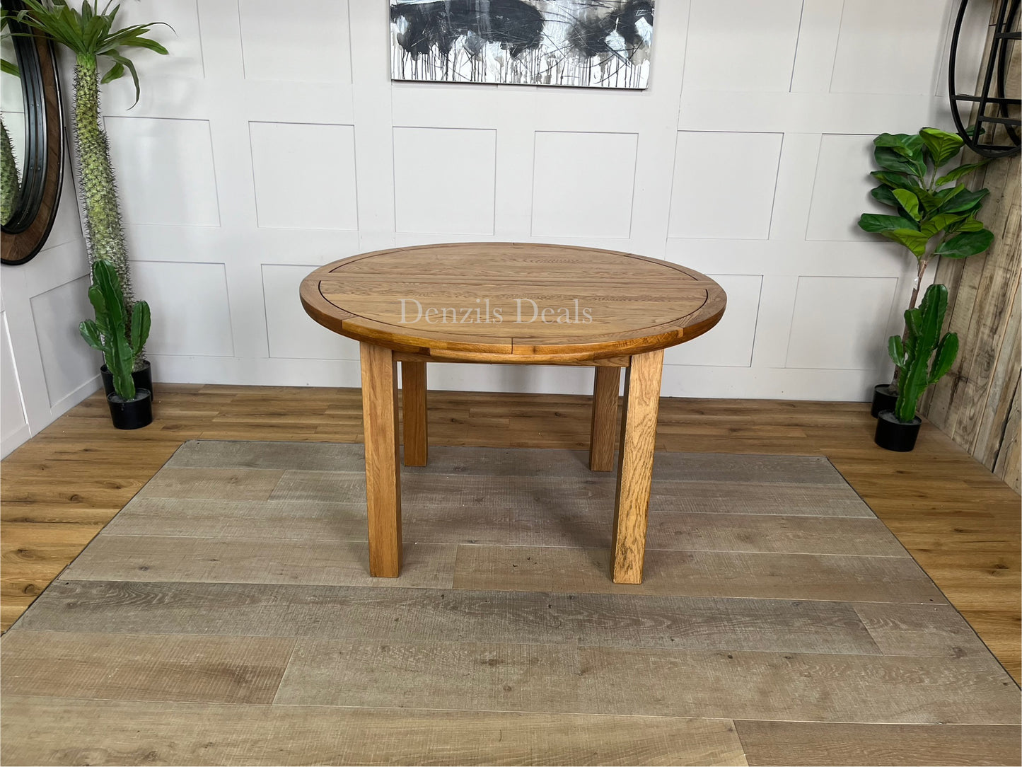 Knightsbridge Rustic Solid Oak 4FT Round Extending Dining Table