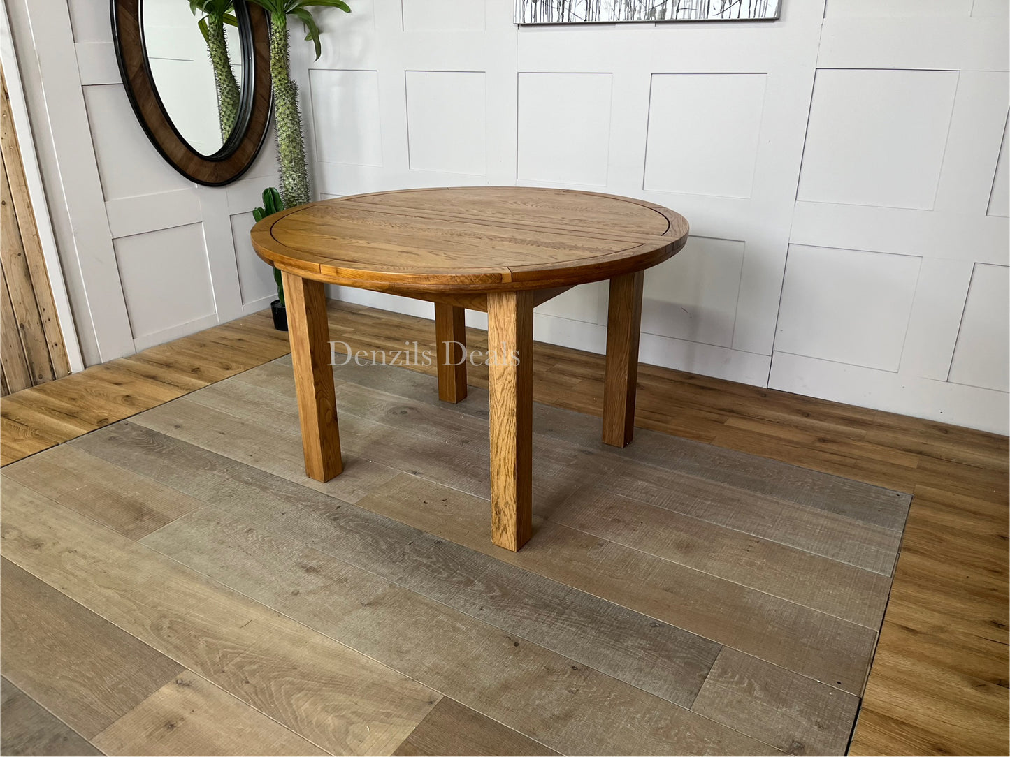 Knightsbridge Rustic Solid Oak 4FT Round Extending Dining Table