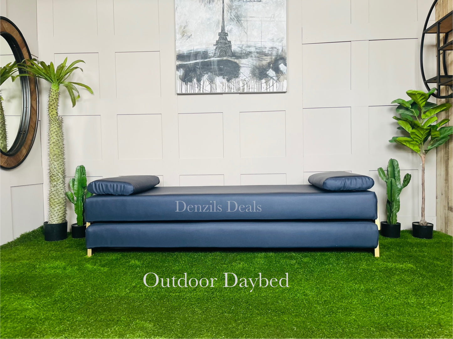innovative Outdoor Duplet Sofa/Daybed Powder Coated Gold Legs Ink Blue Rrp £1449