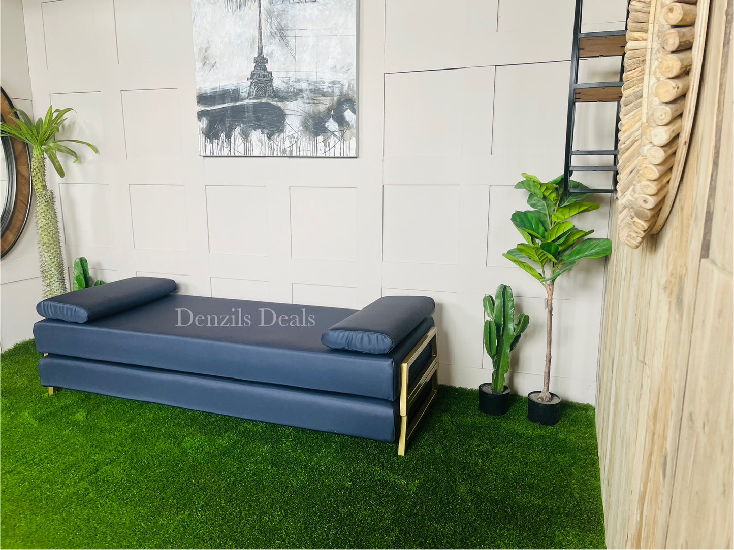 innovative Outdoor Duplet Sofa/Daybed Powder Coated Gold Legs Ink Blue Rrp £1449