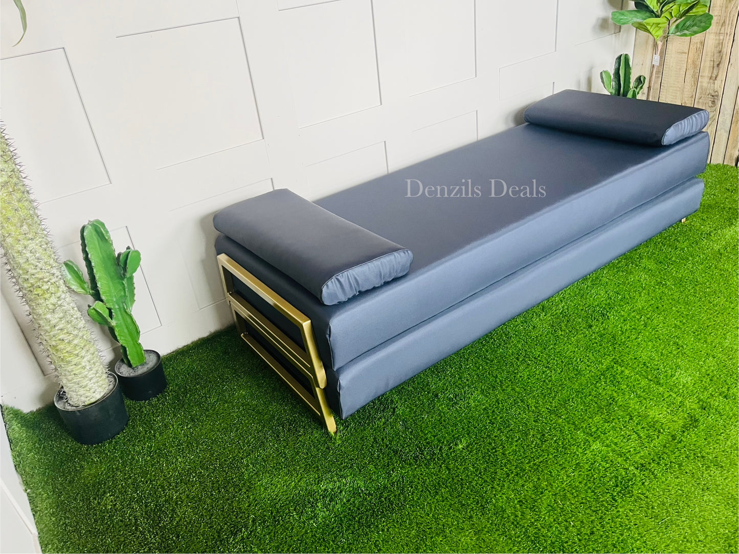 innovative Outdoor Duplet Sofa/Daybed Powder Coated Gold Legs Ink Blue Rrp £1449