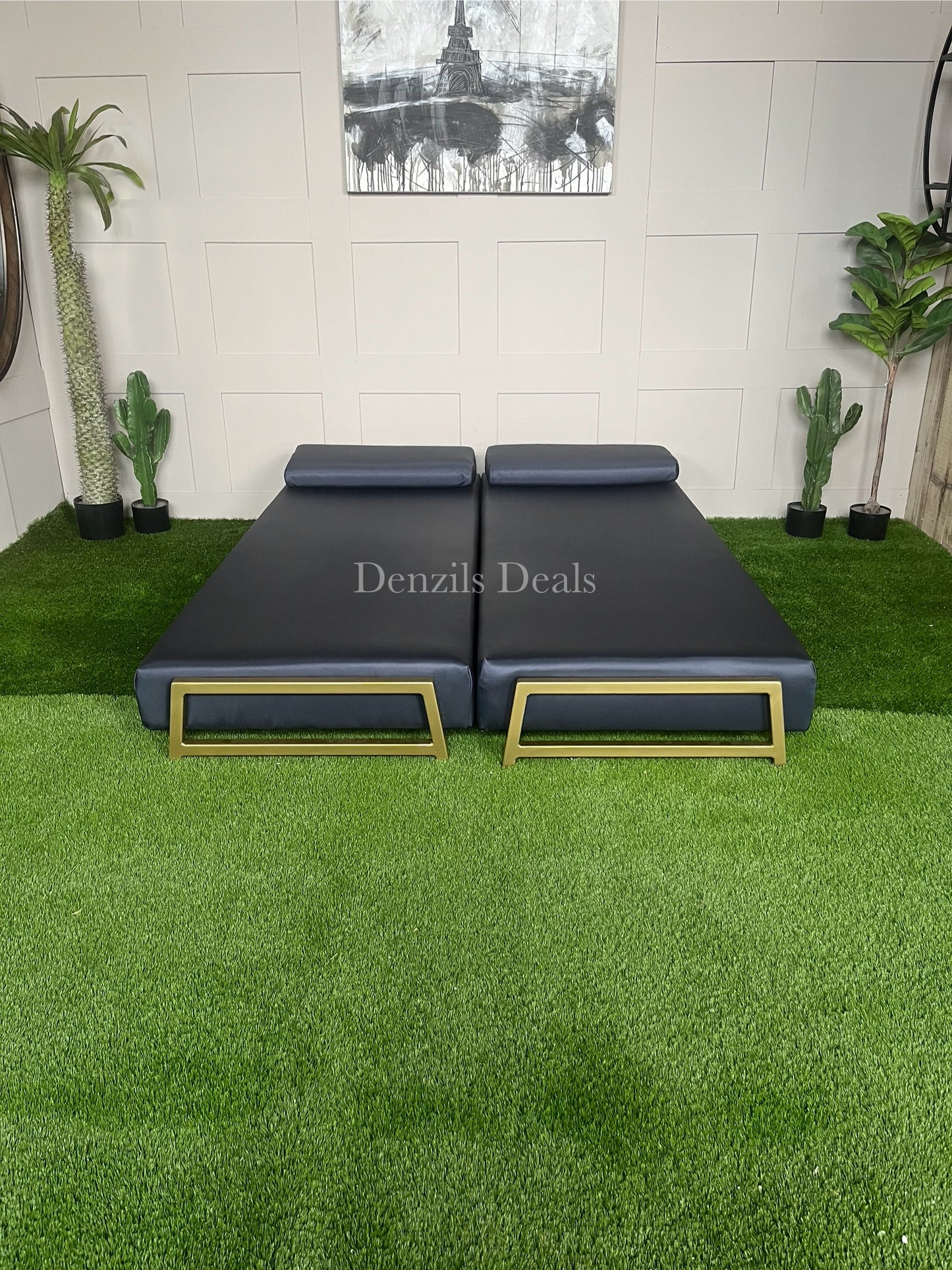 innovative Outdoor Duplet Sofa/Daybed Powder Coated Gold Legs Ink Blue Rrp £1449