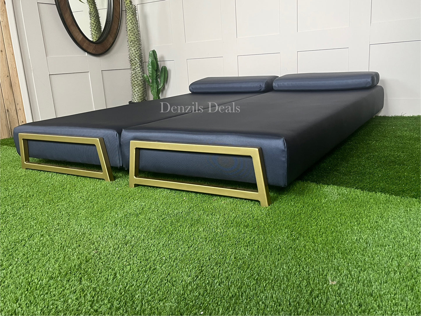innovative Outdoor Duplet Sofa/Daybed Powder Coated Gold Legs Ink Blue Rrp £1449