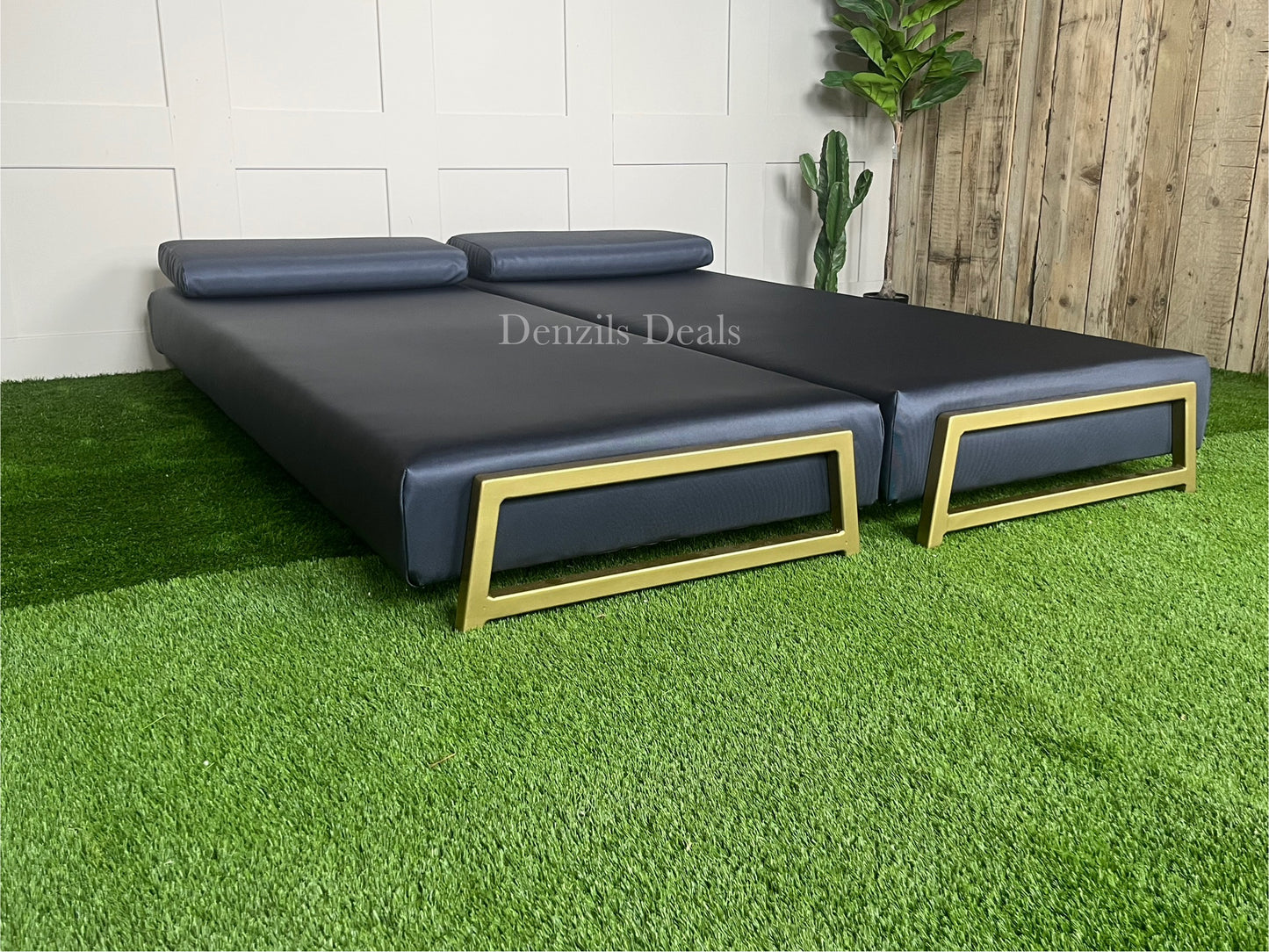 innovative Outdoor Duplet Sofa/Daybed Powder Coated Gold Legs Ink Blue Rrp £1449